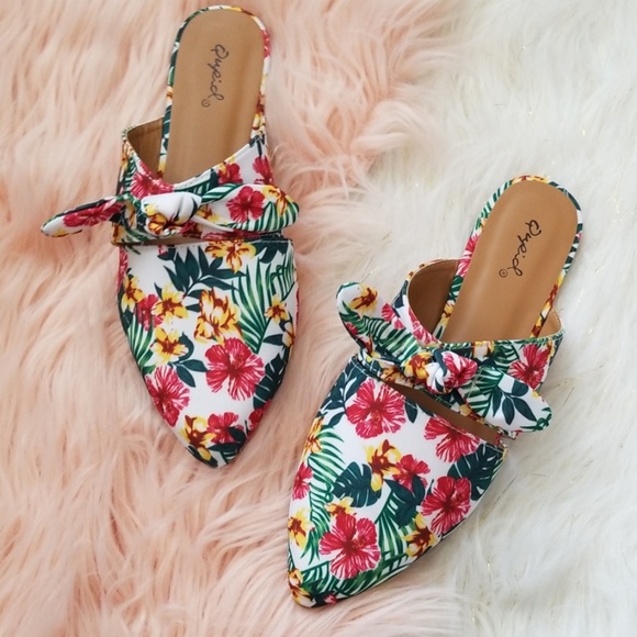 Tropical Floral Print Bow Mules - Picture 2 of 6